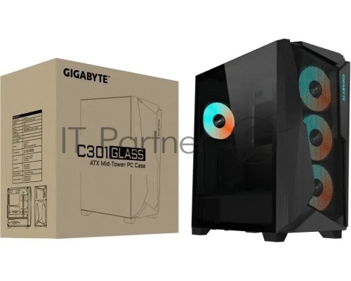 Компьютерный корпус Gigabyte C301G черный без БП ATX 4x120mm 4x140mm 2xUSB3.0 audio bott PSU