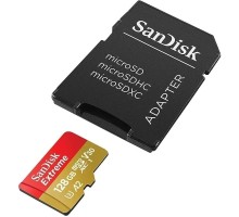 Micro SecureDigital 128GB Sandisk Extreme 128 ГБ, 190 МБ/с, Class 10, SDSQXAA-128G-GN6MA,  1 шт., переходник SD