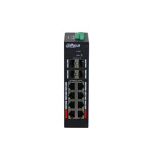 Dahua DH-HS4412-8ET-120 12-портовый управляемый коммутатор с PoE, промышленное исполнение  8 RJ45 10/100Мбит/с, 4 SFP 1000Мбит/с (uplink); до 120Вт; на DIN-рейку