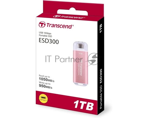 Внешний накопитель SSD Transcend 1.0Tb ESD300 <TS1TESD300P> (USB3.2 gen 2, Type C, 1050/950Mbs, 3D NAND, 60x20x7.8mm, 9g) розовыйВнешний накопитель SSD