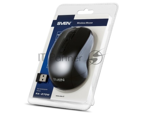 Мышь беспроводная SVEN RX-270W черный, 1600 dpi, радиоканал, USB, кнопки - 4