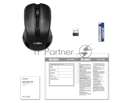 Мышь беспроводная SVEN RX-270W черный, 1600 dpi, радиоканал, USB, кнопки - 4