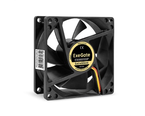 [Вентиляторы] Exegate EX297043RUS Вентилятор 12В DC ExeGate ExtraSilent ES08025S3P (80x80x25 мм, Sleeve bearing (подшипник скольжения), 3pin, 2100RPM, 21dBA)