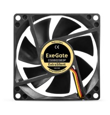 Exegate EX297047RUS Вентилятор 12В DC ExeGate ExtraSilent ES08025B3P (80x80x25 мм, 2-Ball (двойной шарикоподшипник), 3pin, 2000RPM, 19dBA)