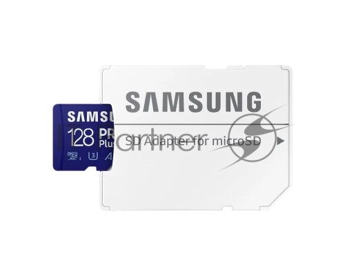 Флеш карта microSDXC 128GB Samsung PRO Plus Class 10, A2, V30, UHS-I (U3), W 130 МБ/с, R 180 МБ/с, <MB-MD128SA/KR> адаптер на SD