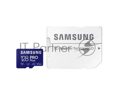 Флеш карта microSDXC 128GB Samsung PRO Plus Class 10, A2, V30, UHS-I (U3), W 130 МБ/с, R 180 МБ/с, <MB-MD128SA/KR> адаптер на SD