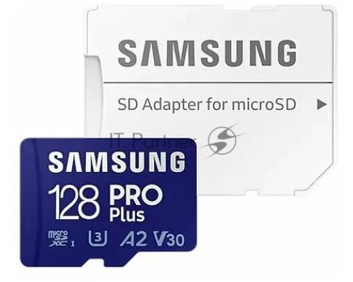 Флеш карта microSDXC 128GB Samsung PRO Plus Class 10, A2, V30, UHS-I (U3), W 130 МБ/с, R 180 МБ/с, <MB-MD128SA/KR> адаптер на SD