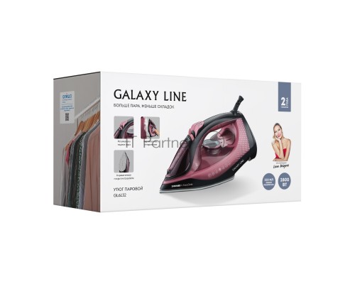Утюг Galaxy Line GL 6132, розовый с черным, паровой, 2800 Вт, керамическое покрытие EasyGlide, функции: самоочистка, антикапля, антинакипь, указатель максимального уровня воды, индикатор нагрева, вертикальное отпаривание, паровой удар, регулировка подачи