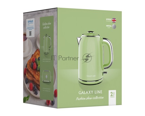 Чайник электрический Galaxy Line GL 0344, райская олива, металл, 2200 Вт, 1,7 л