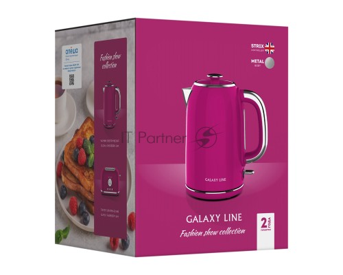 Чайник электрический Galaxy Line GL 0346, малиновый джем, металл, 2200 Вт, 1,7 л