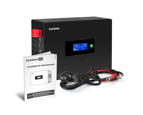 Комплект ИБП EX295994RUS + батарея 26Aч EX282970RUS 2шт (инвертор, синус, для котла, PF=1, настенный) ExeGate IdealSine SR-1500.LCD.2SH  <1500VA/1500W, чистая синусоида, цветной LCD-дисплей, 2*Schuko, крепление настенное, Black> + батарея ExeGate DT 1226