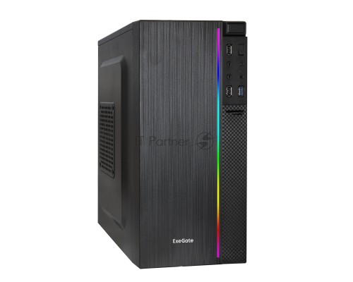 Компьютерный корпус Minitower ExeGate mEVO-9302-NPX400 (mATX, БП 400NPX с вент. 12см, 2*USB+1*USB3.0, HD аудио, черный, с RGB подсветкой)