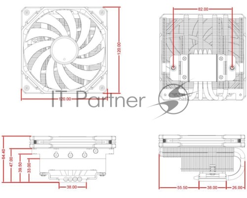 Кулер для процессора ID-COOLING IS-65-XT BLACK LGA1700/1200/115X/AM5/AM4 низкопрофильный высота 65mm (18шт/кор, TDP 125W, PWM, 4 тепл.трубок + медная база, FAN 120mm, черный) BOX