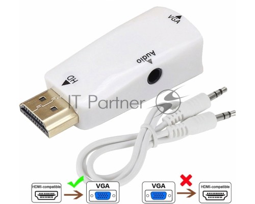 Переходник аудио-видео Premier 5-983AC HDMI (m)/VGA (f)/Jack 3.5 (f) белый