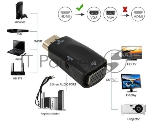 Переходник аудио-видео Premier 5-983AC HDMI (m)/VGA (f)/Jack 3.5 (f) белый