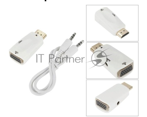 Переходник аудио-видео Premier 5-983AC HDMI (m)/VGA (f)/Jack 3.5 (f) белый
