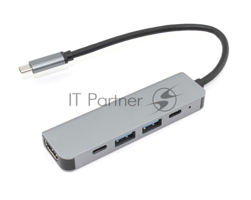 Адаптер Type C на HDMI, USB 3.0*2 + 2 Type-C для MacBook, серый