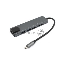 Адаптер Type C на HDMI, USB 3.0*2 + RJ45 + Type C*2, серый