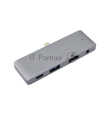Адаптер Type C на HDMI, USB 3.0 + Audio 3,5 + Type C, серый