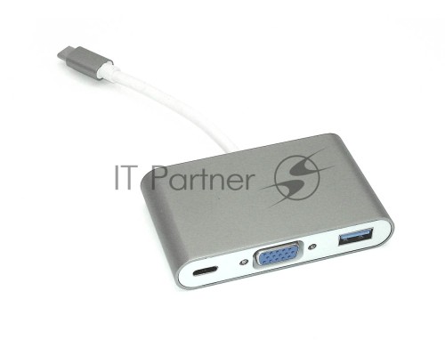 Адаптер Type-C на VGA, USB 3.0 + Type-С для MacBook, серый