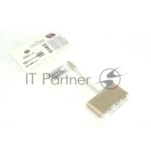 Адаптер Multiport Type-C на USB 2шт., USB 3.0, Type-С для MacBook, золотой