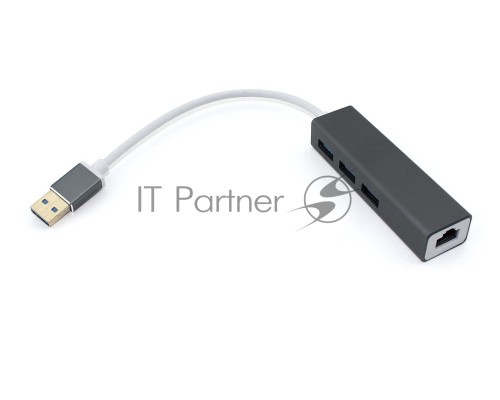 Адаптер USB Type-A на USB 3.0*3 + RJ45, серый