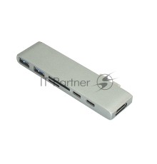 Адаптер сдвоенный Type C на HDMI, USB 3.0*2 + Type C* 2 + SD/TF для MacBook, серый