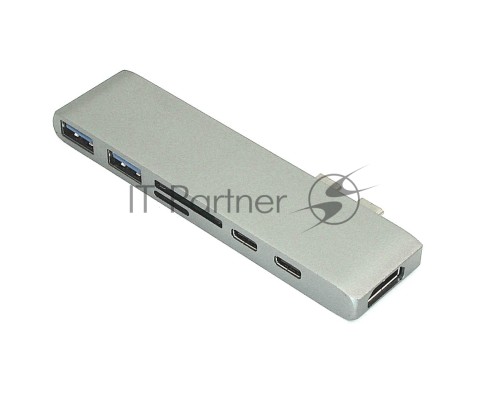 Адаптер сдвоенный Type C на HDMI, USB 3.0*2 + Type C* 2 + SD/TF для MacBook, серый