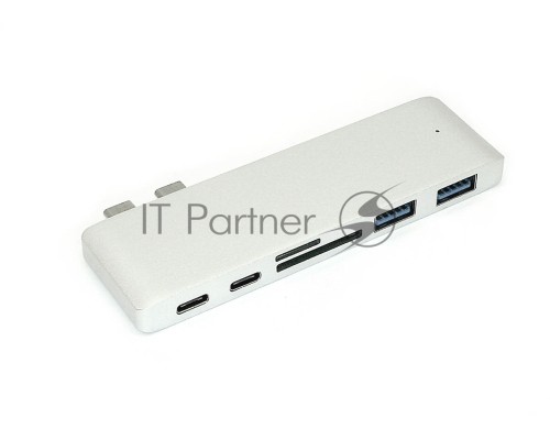 Адаптер сдвоенный Type C на USB 3.0*2 + Type C* 2 + SD/TF для MacBook, серебристый