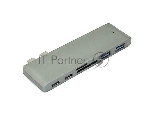 Адаптер сдвоенный Type C на USB 3.0*2 + Type C* 2 + SD/TF для MacBook, серый