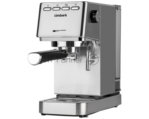 Кофеварка рожковая Timberk T-CM33040 серебристый, исп. кофе - молотый, 1.4 л, 1350 Вт, 20 Бар.