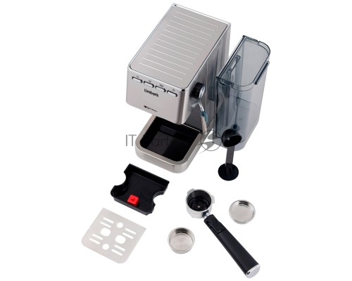 Кофеварка рожковая Timberk T-CM33040 серебристый, исп. кофе - молотый, 1.4 л, 1350 Вт, 20 Бар.