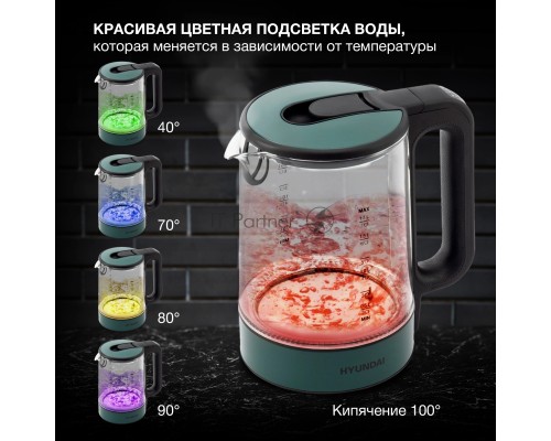 Чайник электрический Hyundai HYK-S4805 1.7л. 2200Вт темно-зеленый корпус: стекло/пластик