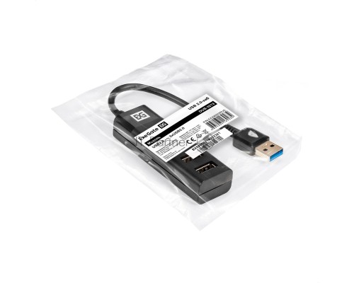 Хаб USB (концентратор) 4-в-1 ExeGate DUB-3213 (кабель-адаптер USB2.0 --> 3xUSB2.0, 1xUSB3.0, Plug&Play, черный)