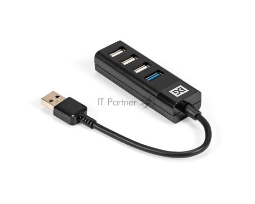 Хаб USB (концентратор) 4-в-1 ExeGate DUB-3213 (кабель-адаптер USB2.0 --> 3xUSB2.0, 1xUSB3.0, Plug&Play, черный)