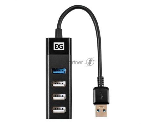Хаб USB (концентратор) 4-в-1 ExeGate DUB-3213 (кабель-адаптер USB2.0 --> 3xUSB2.0, 1xUSB3.0, Plug&Play, черный)