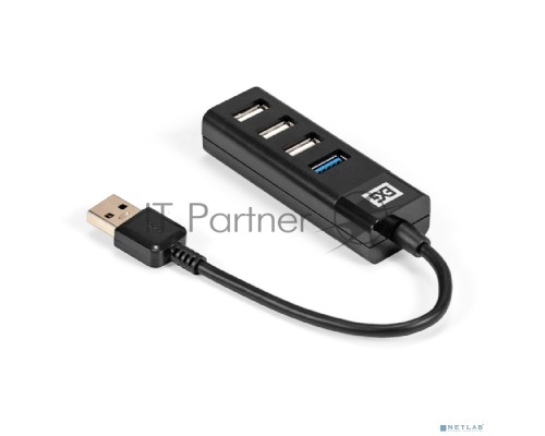 Хаб USB (концентратор) 4-в-1 ExeGate DUB-3213 (кабель-адаптер USB2.0 --> 3xUSB2.0, 1xUSB3.0, Plug&Play, черный)