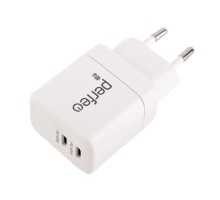 PERFEO Сетевое зарядное устройство с двумя разъемами TYPE-C, GaN, 40W, белый (I4662)