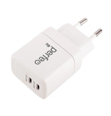 PERFEO Сетевое зарядное устройство с двумя разъемами TYPE-C, GaN, 40W, белый (I4662)
