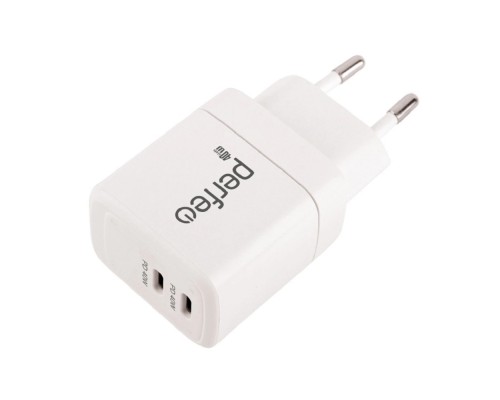 [Аксессуар] PERFEO Сетевое зарядное устройство с двумя разъемами TYPE-C, GaN, 40W, белый (I4662)