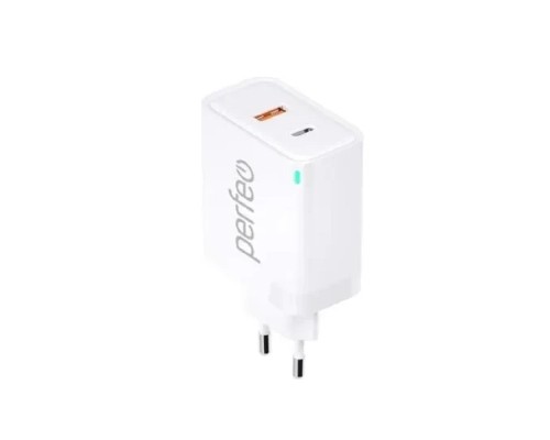 [Аксессуар] PERFEO Сетевое зарядное устройство с двумя разъемами USB-A+TYPE-C, GaN, 45W, белый (I4663)