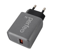 PERFEO Сетевое зарядное устройство с разъемом USB, QC3.0, 18W, серый (I4667)