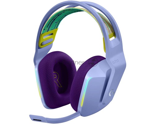 Наушники LOGITECH G733 беспроводные игровые сиреневые (USB, 2,4 ГГц, PRO-G 40 мм, RGB подсветка, 981-000893/981-000890)
