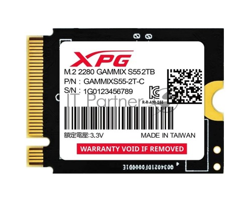 Накопитель SSD ADATA M.2 2230 2TB XPG GAMMIX S55 PCIe Gen4x4 with NVMe 5000/3700, 3D ТLC NAND