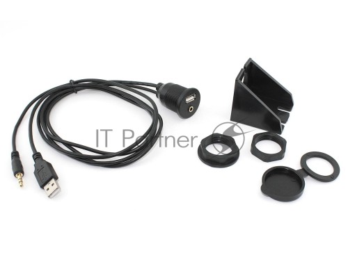 Кабель USB 2.0 двойной с мини джеком 3.5 для монтажа на корпус 1 м влагозащищённый