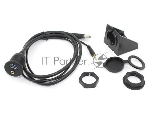 Кабель USB 3.0 двойной с мини джеком 3.5 для монтажа на корпус 1 м влагозащищённый