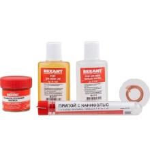 Rexant (09-3740) Набор К1 для пайки, универсальный (припой, флюс ПК, флюс СКФ, канифоль, медная оплетка)