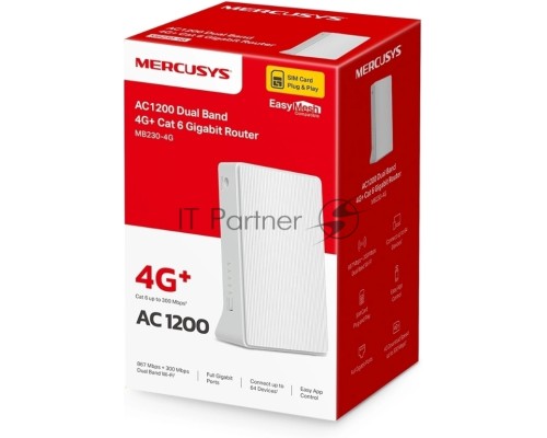 Двухдиапазонный гигабитный роутер Mercusys MB230-4G Wi-Fi AC1200 с поддержкой 4G+ категории 6