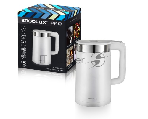 Чайник электрический ELX-KS11-C01 PRO нерж. сталь/пластик 1.8л 220-240В 2200Вт бел. Ergolux 15329