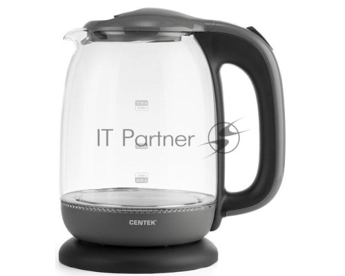 Чайник Centek CT-0034 (серый) <Vancouver> стекло, 1.8л, 2200Вт, внутренняя LED подсветка, кнопка